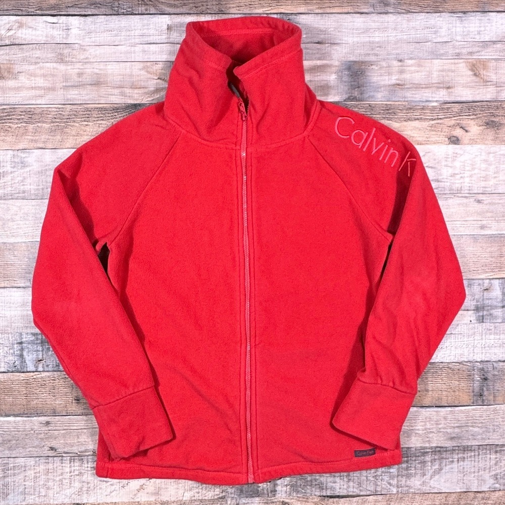 Calvin Klein Women Fleece Jacket Performance Coral Pink Logo Medium Activewear